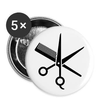 Hair scissors and comb. Hair salon - Buttons small 1''/25 mm (5-pack) - white - Front