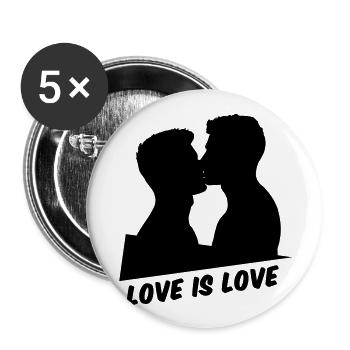 Love is Love Gay Pride Kiss - Buttons klein 25 mm (5er Pack) - Weiß - Vorne