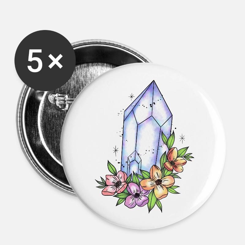 Aesthetic crystal and flowers - Buttons small 1''/25 mm (5-pack) - white