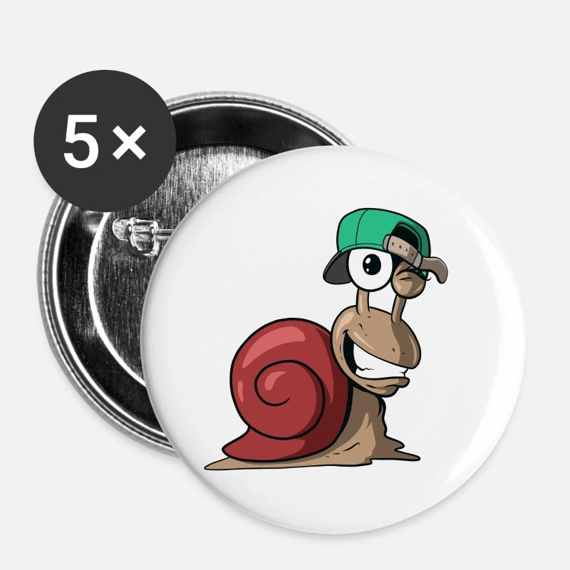 Funny Cool Cartoon Snail - Buttons small 1''/25 mm (5-pack) - white