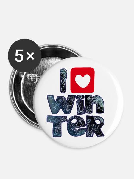 Wintermots mit Schneeflocken für Winterfans - Buttons klein 25 mm (5er Pack) - Weiß