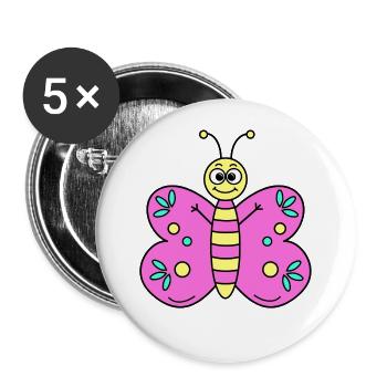 Butterfly Pink - Buttons small 1''/25 mm (5-pack) - white - Front