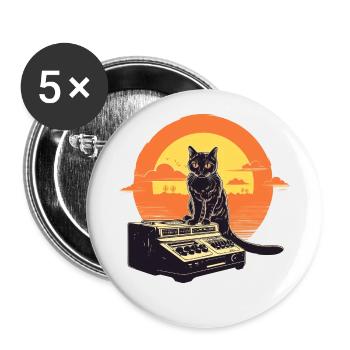 Cat Synthesizer Katze Retro Vintage Studio Gear - Buttons klein 25 mm (5er Pack) - Weiß - Vorne
