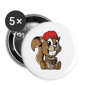 Niedliches Eichhörnchen mit Haselnuss - Buttons klein 25 mm (5er Pack) - Weiß - Vorne