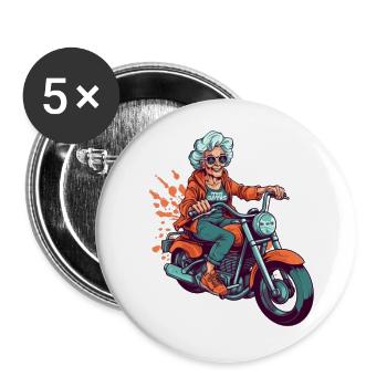 Cool vieille motard grand-mère - moto mamie - Lot de 5 petits badges (25 mm) - blanc - Devant