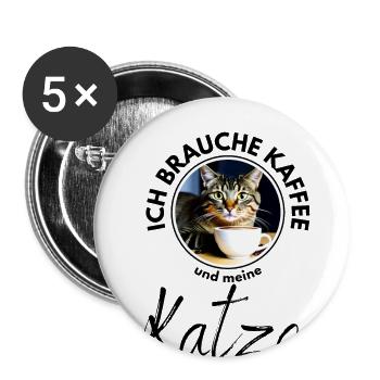 Katze Katzen Kaffee - Buttons klein 25 mm (5er Pack) - Weiß - Vorne