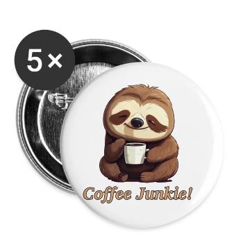 Morgenmuffel Kaffee süchtig Faultier coffee junkie - Buttons klein 25 mm (5er Pack) - Weiß - Vorne