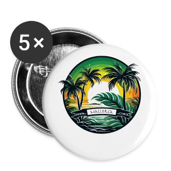 Mallorca Malle Sommeroutfit Urlaubsmotiv Strand 2 - Buttons klein 25 mm (5er Pack) - Weiß - Vorne