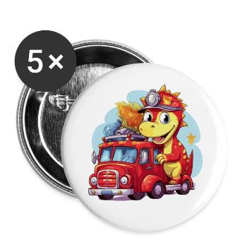 Dinosaur Fire Brigade Adventure - Dragon - Buttons small 1''/25 mm (5-pack) - white - Front