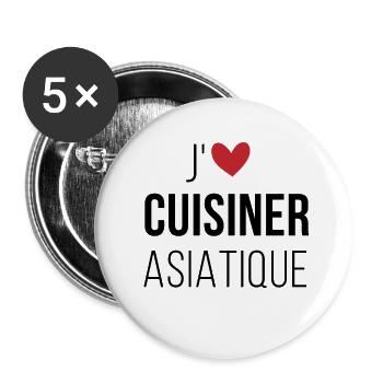 J'aime cuisiner asiatique - Lot de 5 petits badges (25 mm) - blanc - Devant