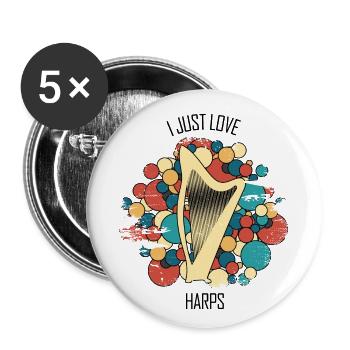 Harp Gift Musical Instrument Musician Plucking - Buttons small 1''/25 mm (5-pack) - white - Front