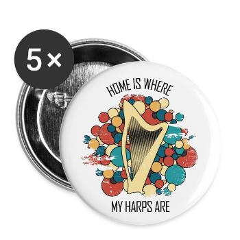Harp Gift Musical Instrument Musician Plucking - Buttons small 1''/25 mm (5-pack) - white - Front