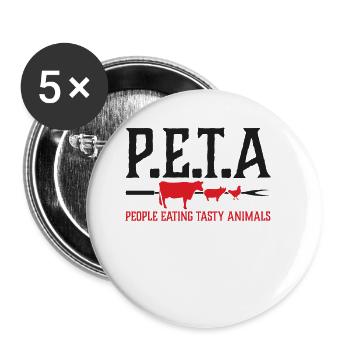 Viande à griller pour barbecue PETA Griller Mangeur de viande - Lot de 5 petits badges (25 mm) - blanc - Devant