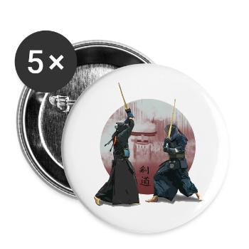 Combat à l’épée de Kendo japonais avec Torii - Lot de 5 petits badges (25 mm) - blanc - Devant