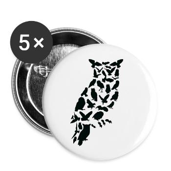 Eule Vogel Wald Wildtier Tier Eulen Scherenschnitt - Buttons klein 25 mm (5er Pack) - Weiß - Vorne