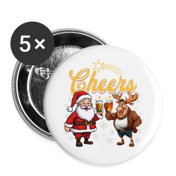 Weihnachten Bier Weihnachtsmann Rentier Prost - Buttons klein 25 mm (5er Pack) - Weiß - Vorne