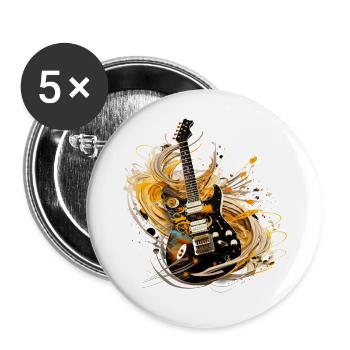 Guitare électrique Splash Guitariste Instrument de musique Rock - Lot de 5 petits badges (25 mm) - blanc - Devant