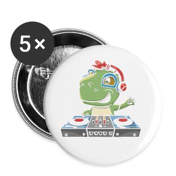 DJ Dinosaur Disc Jockey Dino - Buttons small 1''/25 mm (5-pack) - white - Front