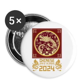 Chinesisches Jahr des Drachen 2024 Chinesisches - Buttons klein 25 mm (5er Pack) - Weiß - Vorne