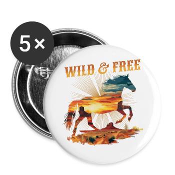 Cheval Far West Western Équitation Wilderness Cowboy États-Unis - Lot de 5 petits badges (25 mm) - blanc - Devant