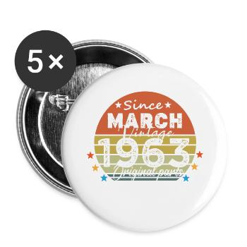 61 Jahre alt Baujahr 1963 Jahrgang März 1963 - Buttons klein 25 mm (5er Pack) - Weiß - Vorne