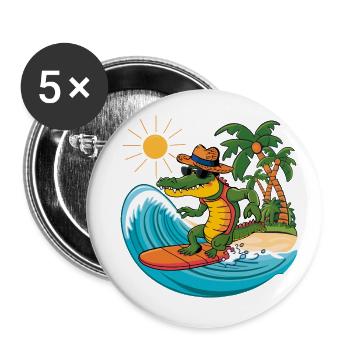Funny cool alligator surfing. Alligator surfs - Buttons small 1''/25 mm (5-pack) - white - Front