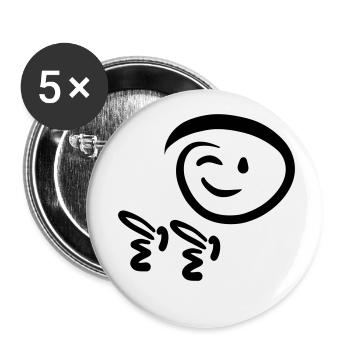 Le visage fait un clin d’œil, montre un doigt de pistolet. Émoticône. - Lot de 5 petits badges (25 mm) - blanc - Devant