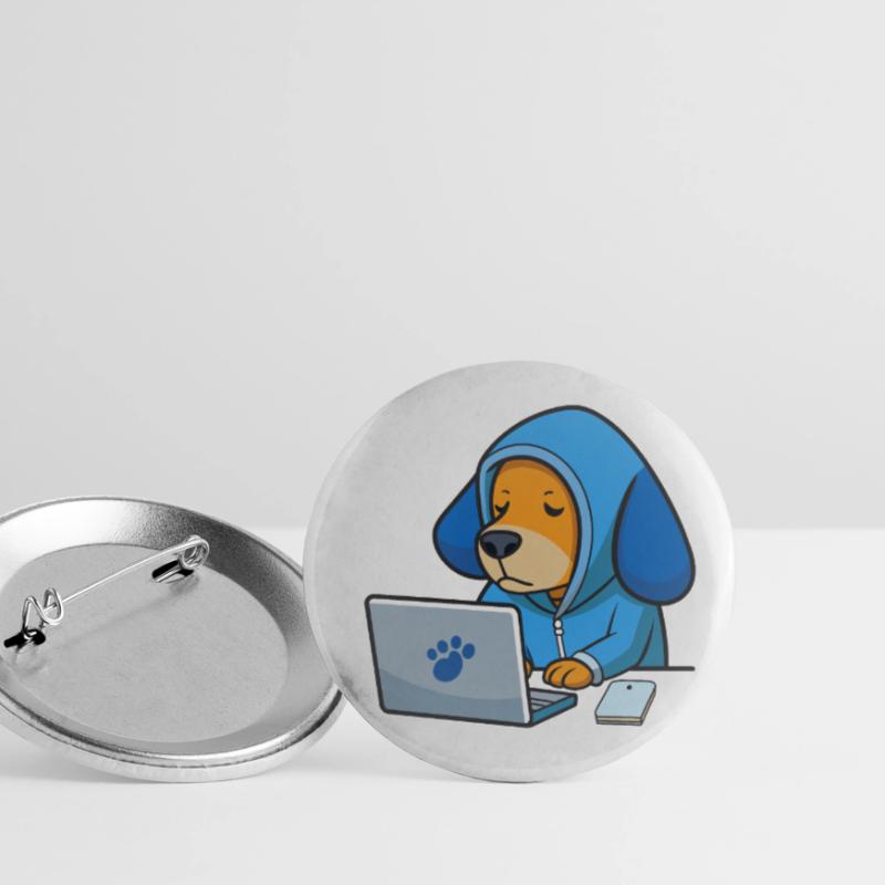 Un chien hacker mignon dort dans un sweat à capuche devant le PC Lot de 5 petits badges (25 mm)