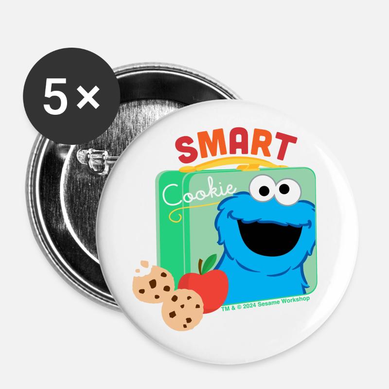 Sesame Street Macaron Smart Inscription - Lot de 5 petits badges (25 mm) - blanc