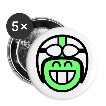 Emoticon Grin with moped helmet (colors can be changed) - Buttons small 1''/25 mm (5-pack) - white - Front