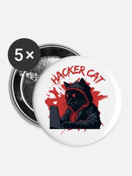 Hacker Cat 😻 - Buttons klein 25 mm (5er Pack) - Weiß