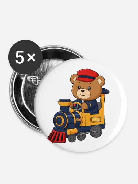 Teddybär Lokomotivführer - Buttons klein 25 mm (5er Pack) - Weiß