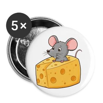 Animal Cartoon Mouse with Cheese - Buttons small 1''/25 mm (5-pack) - white - Front