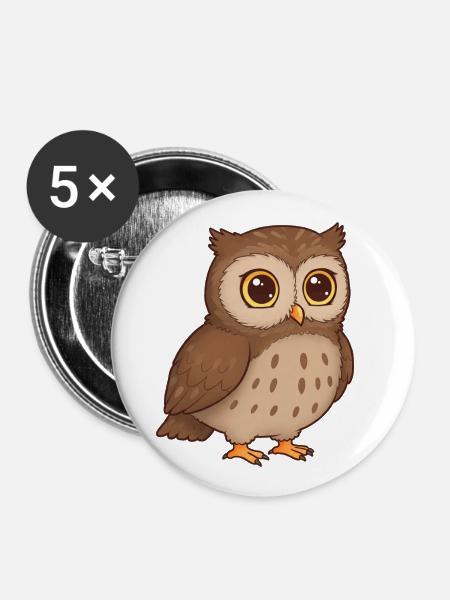Tier Cartoon Eule - Buttons klein 25 mm (5er Pack) - Weiß