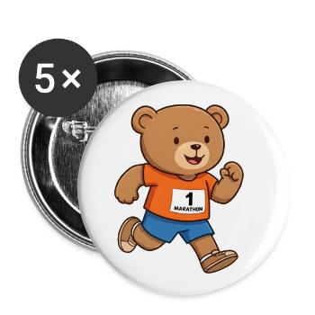 Ours en peluche marathonien - Lot de 5 petits badges (25 mm) - blanc - Devant