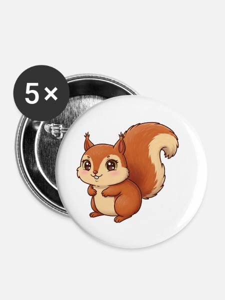 Tier Cartoon Eichhörnchen - Buttons klein 25 mm (5er Pack) - Weiß