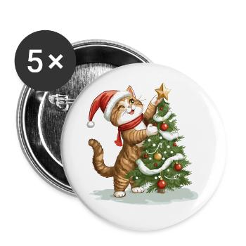 Katze Weihnachtsbaum Weihnachten Xmas Süß Lustig - Buttons klein 25 mm (5er Pack) - Weiß - Vorne