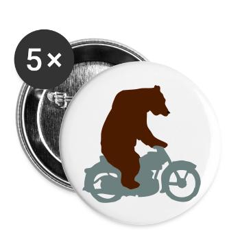 Biker Bear, Born Free, Ride Free - Buttons small 1''/25 mm (5-pack) - white - Front