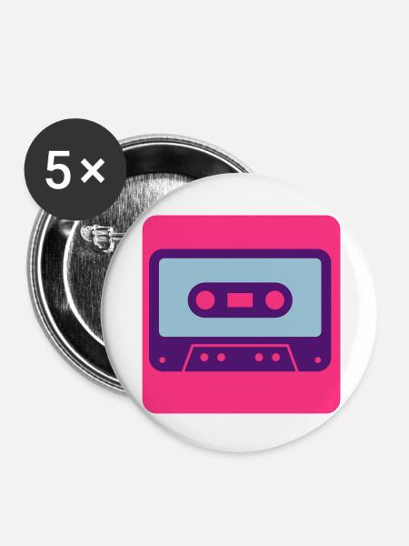 Retro cassette - Buttons klein 25 mm (5er Pack) - Weiß