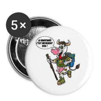la vache en randonnée - Lot de 5 petits badges (25 mm) - blanc - Devant