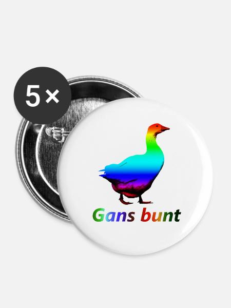 Gans bunt - Buttons klein 25 mm (5er Pack) - Weiß