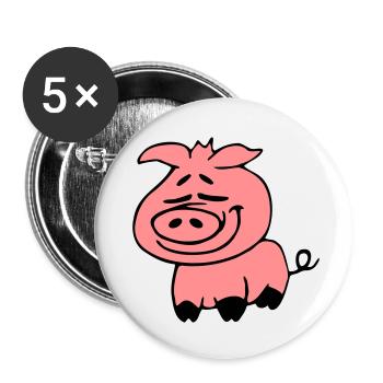Niedliches Nettes Cartoon Comic Ferkel Schwein - Buttons klein 25 mm (5er Pack) - Weiß - Vorne