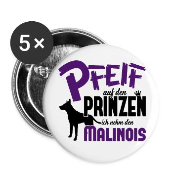 Hundeshirt: Ich nehm den Malinois - Buttons klein 25 mm (5er Pack) - Weiß - Vorne
