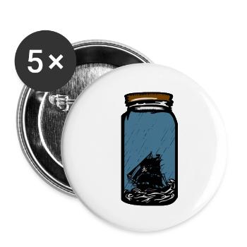 Das Piratenschiff in der Flasche - Buttons klein 25 mm (5er Pack) - Weiß - Vorne