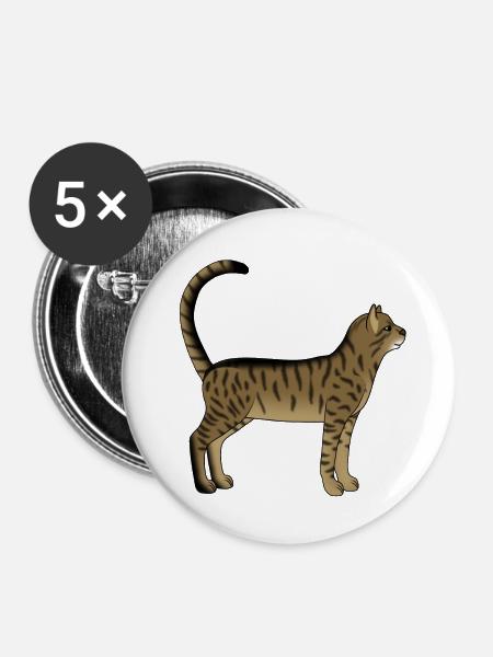 Getigerte Katze steht - Buttons klein 25 mm (5er Pack) - Weiß