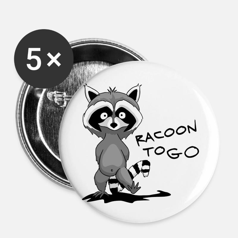 Racoon to go - Buttons klein 25 mm (5er Pack) - Weiß