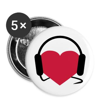 Musiclover | Herz | Heart | Kopfhörer | Musik | - Lot de 5 petits badges (25 mm) - blanc - Devant