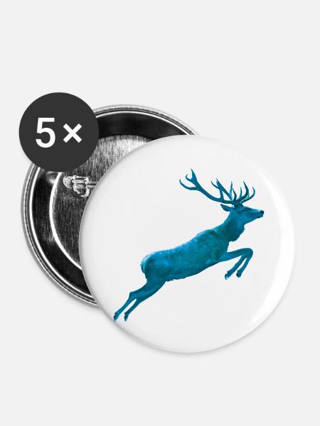 Hirsch Jumping blue - Buttons klein 25 mm (5er Pack) - Weiß