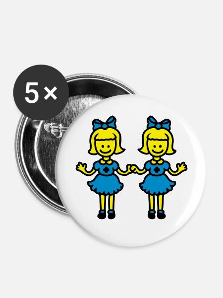 Zwillingsschwestern - Buttons klein 25 mm (5er Pack) - Weiß