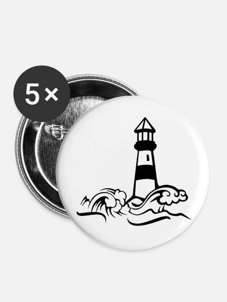 leuchtturm sturm welle - Buttons klein 25 mm (5er Pack) - Weiß